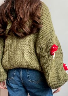 Cute Chunky Knit Sweater For Fall, Cute Oversized Chunky Knit Sweater, Cute Chunky Knit Outerwear For Winter, Playful Knitted Fall Cardigan, Playful Knitted Cardigan For Fall, Playful Hand Knitted Cardigan For Fall, Cute Hand Knitted Winter Sweater, Cute Hand-knitted Winter Sweater, Hand-knitted Cropped Sweater For Fall