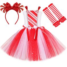 Girls Christmas Candy Cane Tutu Dress Outfits Red White Glittery Mrs Santa Claus Costume for Kids Pink Princess Dress For Christmas Party, Festive Red Princess Dress For Dress-up, Red Fitted Princess Dress For Party Season, Red Princess Dress For Christmas Dress-up, Pink Holiday Dress For Christmas Party, Red Princess Dress For Party Season, Pink Christmas Dress For Dress-up, Red Princess Dress For Party Season Festivities, Pink Holiday Tutu Dress For Festive Occasions