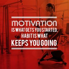 a woman doing squats in a gym with the words motivation is what gets you started, habitis what keeps you going