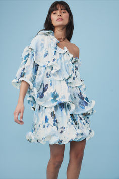 Structure Frills Mini Dress Spring One-shoulder Dress With Ruffled Skirt, Spring One Shoulder Mini Dress With Ruffles, Long Sleeve Dress With Ruffled Skirt For Summer, Summer Long Sleeve Dress With Ruffled Skirt, Blue One-shoulder Midi Dress With Ruffles, Blue One Shoulder Midi Dress With Ruffles, Flowy Off-shoulder Dress With Ruffles, Flowy Mini Dress With Ruffled Skirt, Chic Blue Mini Dress With Ruffled Skirt