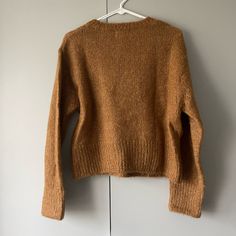 Hm Cognac Wool Alpaca Sweater Us Xs Never Worn H&m Brown Long Sleeve Tops, H&m Brown Tops For Fall, H&m V-neck Fall Outerwear, Alpaca Sweater, Brown Sweater, Cognac, Alpaca, H&m, Sweaters For Women