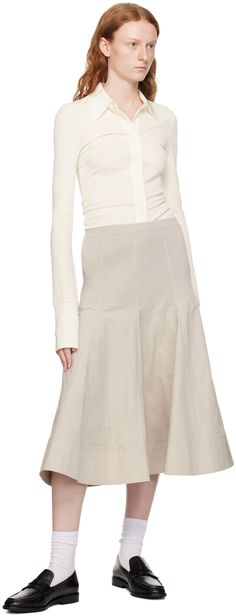 Cotton poplin and rib knit stretch viscose-blend skirt. Pleats throughout. · Paneled construction · Concealed drawstring at rib knit waistband Supplier color: Concrete Color Concrete, Grey Panels, 3.1 Phillip Lim, Phillip Lim, Cotton Poplin, Rib Knit, Midi Skirt, Top Brands, Women Wear