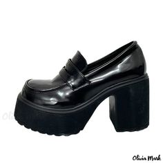 Olivia Mark - Mary Jane Platform High Heels - Classic Leather Loafers with Thick Soles for added Height High Heel Loafers, Mary Jane Shoes Heels, Daily Shoes, Zapatos Mary Jane, Mary Jane High Heels, Rough Heels, Oxford Style, Designer High Heels, Leather Loafer Shoes