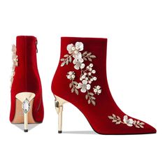 US$72.00 Elegant Embellished Ankle-high Heels, Elegant Red Boots With 4-inch Heel, Elegant Ankle-high Embellished Heels, Glamorous Red High Heel Boots, Formal Embellished Ankle-high Heels, Embellished Ankle-high Heels, Embellished Ankle-high Heels For Formal Occasions, Ankle-high Embellished Heels For Formal Occasions, Elegant Embellished Spring Boots