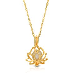 "Yellow Gold Pearl Cage Pendant Necklace The lotus flower is a symbol of purity, enlightenment, and rebirth across various cultures and religions. Its growth from the mud, through the water, and into the air symbolizes spiritual growth and the journey towards enlightenment. The lotus is often associated with beauty, grace, and self-regeneration, as it emerges untainted from the muddy water, representing the ability to rise above challenges and adversities. In Buddhism, the lotus is particularly significant, as it mirrors the path of an individual's spiritual development from ignorance to awakening. What Makes Our Pearl Flower Cage Pendant Necklace So Special?  Innovative Design: Our pendant is shaped in the form of a  lotus flower cage. The chain holds the pearl charm securely. If you wish Cage Pendant Necklace, Pearl Cage Pendant, Lotus Necklace, Muddy Waters, Demo Video, The Lotus, Akoya Pearls, Pearl Pendant Necklace, Pearl Charms