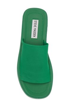 A platform wedge sole brings back 90s style in an open toe slide sandal that is perfect for today's looks. 2" heel, 1" platform Slip-on Textile upper/manmade sole Imported Green Wedges, Green Platform, Sporty Sunglasses, Nordstrom Women, 90s Style, Platform Wedge Sandals, Platform Wedge, New Balance Shoes, Luxury Gifts