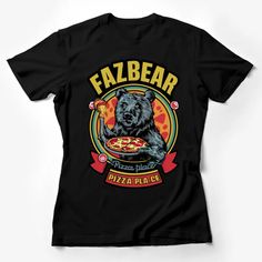 Fazbear Pizza Place Graphic T-Shirt, Cool Bear with Pizza Design, Casual Apparel for Pizza Lovers Female T-Shirt Custom graphic T-Shirt.Customize your color Graphic Tee With Bear Print And Crew Neck, Bear Design Graphic Tee Short Sleeve T-shirt, Graphic Tee With Bear Design, Bear Design Graphic Tee With Short Sleeves, Graphic Tee With Bear Design, Short Sleeve, Short Sleeve Graphic Tee With Bear Design, Graphic Tee With Bear Design And Crew Neck, Black Crew Neck Top With Bear Print, Pizza Design