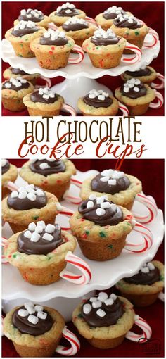 hot chocolate cookie cups are stacked on top of each other