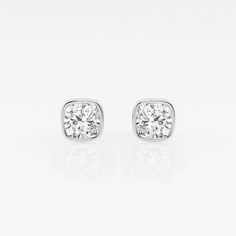 1 ctw Cushion Lab Grown Diamond Bezel Set Solitaire Stud Earrings - Grownbrilliance Luxury Diamond Earrings With Cushion Cut And Accents, Cushion Cut Diamond Luxury Earrings, Elegant Cushion Cut Diamond Wedding Earrings, Elegant Cushion Cut Diamond Earrings For Wedding, Elegant Cushion Cut Diamond Earrings With Brilliant Finish, Cushion Cut Diamond Earrings For Anniversary, Luxury Bezel Set Diamond Earrings For Formal Occasions, Luxury Cushion Cut Diamond Earrings For Gift, Luxury Silver Cushion Cut Diamond Earrings