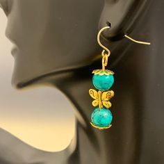 Gold Fish Hook Earrings With Turquoise Gemstone Beads Turquoise Gemstone Beads Earrings As Gift, Turquoise Beaded Earrings With Natural Stones, Turquoise Round Beads Earrings For Gift, Baublebar Earrings, Silver Pearl Earrings, Gold Fish, Diamond Dangle Earrings, Tassel Drop Earrings, Pretty Jewelry