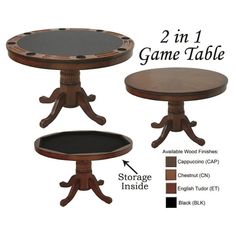 the table has two different tables on each side and one is brown with black top