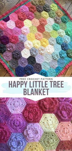 a crocheted blanket with the words happy little tree blanket on it