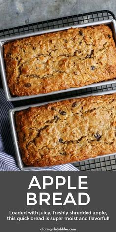 two loafs of apple bread sitting on top of a cooling rack