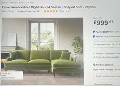 a green velvet sofa is on sale for $ 999