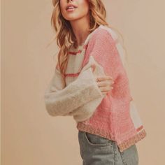 Perfect Hi Lo Combo Stella Pardo Sweater, Sweaters For Women, Cream, Knitting, Pink, Women Shopping, Color