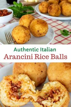 two pictures with different types of italian rice balls on them and the words authentic italian rice balls