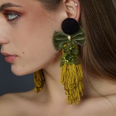 Trendy Handmade Clip-on Earrings For Party, Yellow Drop Clip-on Earrings For Party, Handmade Party Clip-on Earrings, Green Tassel Earrings For Party, Handmade Trendy Clip-on Earrings For Party, Yellow Dangle Tassel Earrings For Party, Elegant Yellow Tassel Earrings, Yellow Tassel Drop Earrings For Party, Handmade Elegant Tassel Earrings For Party