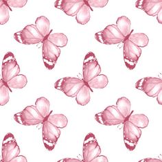 watercolor pink butterflies on white background