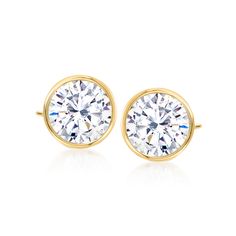 Ross-Simons - 3.00 ct. t. w. Bezel-Set Cubic Zirconia Stud Earrings in 14kt Yellow Gold. A sparkling display of two round bezel set CZs make these 3.00 ct. t. w. CZ stud earrings the ideal choice for your busy life. Day-to-evening, you'll look great in them...all at a wonderfully affordable price, too. Set in 14kt yellow gold. Post/clutch, CZ stud earrings. CZ weights are diamond equivalents. Bezel Set Earrings, Friend Girlfriend, Gifts For Your Sister, Fine Jewelery, Cz Stud Earrings, Busy Life, Formal Attire, Traditional Jewelry, Fine Jewellery Earrings