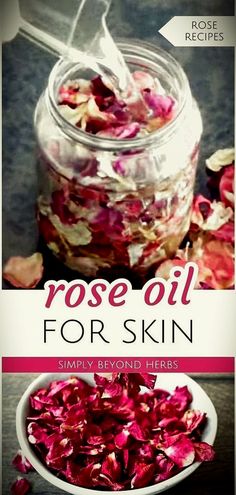 Embrace the benefits of rose oil for skin care, a highlight in herbal oils for skin. This scented oil, crafted through slow maceration of rose petals in a carrier oil, is perfect for daily skin care. Its aroma makes it a favorite in DIY beauty products, providing nourishment and a soothing scent. Learn how to make rose oil at home and discover the joys of rose petal infused oil for skin health. Find more about natural remedies, herbs for health, and herb recipes at simplybeyondherbs.com Benefits Of Rose Oil, Rose Petal Recipes, Rose Oil For Skin, Beauty Treatments Spa, Oil For Skin Care, Herbal Oils, Diy Makeup Remover, Diy Beauty Treatments