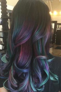 Oil Slick Hair Color, Oil Slick Hair, Slick Hair, Dark Brunette Hair, Brunette Balayage, Ombré Hair, Oil Slick, Colored Hair, Mermaid Hair