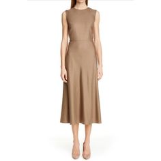 Ural Dress In Camel Wool And Silk Twill. Crew Neckline. Sleeveless. Darted Front. A-Line Silhouette. Midi Length. Back Zip. New With Tags! Size 14. Max Mara Dresses, Max Mara Dress, Max Dresses, Hair 50, Dresses Brown, Casual Work Dresses, Day To Night Dresses, Easy Life, Color Fashion