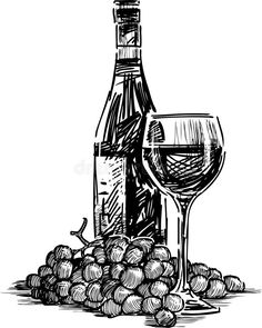 wine bottle and glass with grapes