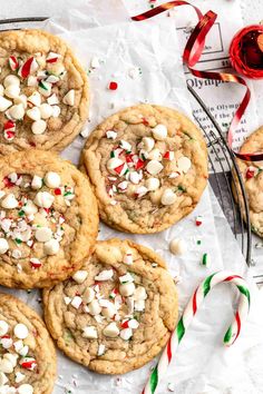 cookies with white chocolate and candy canes on top