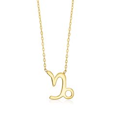 Ross-Simons - Capricorn - Italian 14kt Yellow Gold Zodiac Necklace. 16". RS Pure. Modern designs that complete your outfit and complement your personality. Our dainty zodiac necklace adds instant personality to your layers! Crafted in polished 14kt yellow gold and featuring the Capricorn symbol for December 22 through January 19 birthdays. Stationed on a simple cable chain with a 2" extender. Also makes a thoughtful gift. Made in Italy. Springring clasp, 14kt yellow gold zodiac necklace. Capricorn Symbol, 19th Birthday, Zodiac Necklace, January 19, December 22, Zodiac Necklaces, Cable Chain, Thoughtful Gifts, Fine Jewelry