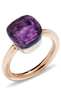 Pomellato Ring Nudo Classic PAA1100O6000000OI.  Nudo classic ring in rose gold and white gold with amethyst. Pomellato Ring, Ring Rosegold, Ring Ruby, White Gold Set, Rose Jewelry, Amethyst Jewelry, Classic Ring, Amethyst Stone, Bridesmaid Jewelry