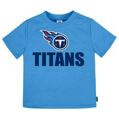 The smallest family member can get in the football spirit with our officially licensed Titans 3-Pack Short Sleeve Tees. These tees feature comfy, casual crew necks to keep your little one comfortable throughout the entirety of the game (and the whole day long!). The screen print team logos are bright and bold, featured front and center on the t-shirts. They're the perfect tees for warm game days and cool games days, as they may be worn comfortably all on their own or layered over to keep warm. T Game Day Football Season Tops With Logo Print, Football Season Game Day Logo Print Tops, Fan Apparel Tops With Team Name For Football Season, Football Season Fan Merchandise Tops With Team Name, Sporty Crew Neck Top For Tailgating, Team Spirit Tops For Tailgating With Crew Neck, Team Spirit Crew Neck Top For Tailgating, Sports Fan Short Sleeve Top For Tailgating, School Spirit Crew Neck T-shirt For Tailgating