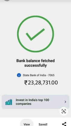bank balance fetched successfully on an iphone screen with the check mark highlighted in green