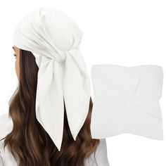 PRICES MAY VARY. FABRIC AND SIZE: Our women white silk scarf is made of 100% polyester silk feeling fabric,lightweight luxury,vibrant,feel silky and soft when you touch it;the scarf size is 27.5'' x 27.5''(70cm x 70cm) Weight: 1.23oz(35g) FASHION ACCESSORIES: These satin hairscarf can be used as hairbands, hair ribbons,neck scarves, stewardess scarves, headbands,pants waist decorations, handbag accessories, hat decorations, handbands, wristbands or any other accessories DIVERSE STYLES: Our long White Silk Scarf, Ladies Head Scarf, White Head, Silk Bandana, Satin Scarf, Scarf Accessories, Hair Ribbons, Scarf For Women, Silky Scarf