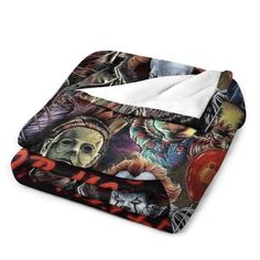 an image of a blanket with many different images on the front and back of it