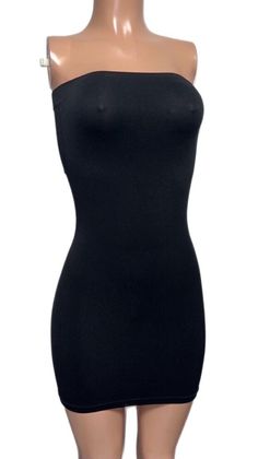 Blk strapless fitted seamless tunic slip top bodyshaper micro mini dress S/M Y2K Slip Top, Black Seamless, Micro Mini, Body Shaper, Body Shapers, Pin Up, Girl Fashion, Little Black Dress, Black Dress