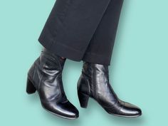 "Vintage Sesto Meucci, black leather ankle boots. Heeled cowboy style with rounded toe and small heel. BRAND: Sesto Meucci MATERIAL: 100% Leather  CONDITION: EXCELLENT, no notable flaws. SIZE: 6.5, tag/vintage. Boots run slightly larger and best fit size 7. MEASUREMENTS: SOLE WIDTH: 3.25\" SOLE LENGTH: 9.5\" HEEL HEIGHT: 2.5\" P.S: I love hearing from you...Please feel free to message me with questions! Instagram It: @taralynevansstudio Website: www.taralynevansstudio.com Please read over all of our store policies before making your purchase: https://www.etsy.com/shop/TaraLynEvansStudio?ref=seller-platform-mcnav#policies" Sesto Meucci Ankle Boots, Leather Boots Womens, Women Leather Boots, Questions Instagram, Black Leather Boots Women, Etiquette Vintage, Ankle Boots Black, Cowboy Style, Boots Womens