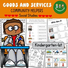 the community helper's social studies for kids with an orange background and text that reads