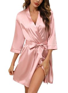 PRICES MAY VARY. SILK SATIN MATERIAL —— This robe offers a silky soft touch and a lustrous sheen that will make you feel pampered and elegant.truly comfort lightweight, refusing fade; standard process, avoiding shrink; exquisite sewing,not loose line. STYLISH AND COMFY DESIGN —— Crafted with a classic design, Our satin kimono robe features a comfortable and adjustable waist tie and a flattering V-neckline. The loose, flowing silhouette provides ultimate comfort and freedom of movement, allowing Silk Bathrobe, Wedding Party Robes, Bridesmaid Kimono, Silk Dressing Gown, Women Bride, Satin Kimono, Silk Robe, Bridesmaid Robes, Bridal Lingerie