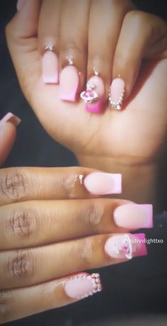 Every Nail A Different Color, Cute Birthday Nails Short Pink, Xs Short Acrylic Nails, Shorties Nails Pink, Short Acrylic Nails With Charms, Medium Length Nail Designs, Short Nails Ideas Pink, French Tip Acrylic Nails Pink, Birthday Nails 12