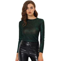 Elevate your wardrobe with the Allegra K Women's Metallic Top, a dazzling choice for any festive occasion. This top shines with its unique metallic green fabric, ensuring you stand out in any crowd.

- Material: High-quality metallic fabric
- Color: Shiny metallic green
- Size: Small
- Gender: Female
- Features: Long puff sleeves, round neckline

Perfect for parties, club nights, or a glamorous evening out, this top pairs beautifully with wide-leg trousers or leather leggings and heels. Its comf Glamorous Christmas Tops For Night Out, Glamorous Shiny Top For Fall, Glitter Tops For Winter Night Out, Sheen Top For Night Out In Fall, Sheen Top For Fall Night Out, Shiny Stretch Top For Party, Shiny Tops For Night Out In Fall, Shiny Top For Night Out In Fall, Metallic Shiny Top For Party