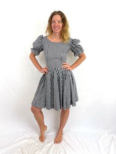 "Great design - no tag.  Metal \"talon\" back zipper. Good vintage shape Feels like cotton Love this! Full circle Lying flat.. Across waist: 13\" Armpit to armpit: 17 1/2\" Top to bottom: 35\" Hips free" Retro Fitted Gingham Vintage Dress, Fitted Gingham Retro Vintage Dress, Fitted Vintage Gingham Dress In Retro Style, Fitted Gingham Vintage Dress, 1950s Style Gingham Fitted Dress, Fitted Gingham Vintage Cotton Dress, Fitted Cotton Gingham Vintage Dress, 1950s Style Fitted Cotton Dresses, Dancing Dress