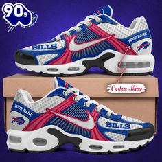 NFL Buffalo Bills Custom Name TN Shoes TN Shoes, also known as Tuned Air shoes, are a popular line of athletic footwear that combines style with advanced cushioning technology, are a striking blend of performance and style that have made a lasting impact in the sneaker world since their debut in the late 1990s. These shoes feature a distinctive design characterized by their colorful, dynamic silhouettes and visible air units in the sole. The Tuned Air technology provides enhanced support and sho Tn Shoes, Air Shoes, Nfl Buffalo Bills, Air Max Plus, Buffalo Bills, Custom Name, Air Max, Buffalo, Nfl