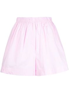 light pink cotton high-waisted elasticated waistband two diagonal pockets to the sides wide leg thigh-length Pink Bottoms With Built-in Shorts For Daywear, Pink Cotton Shorts With Elastic Waistband, Pink Cotton Bottoms With Short Inseam, Pink Bottoms With Elastic Waistband For Daywear, Pink Bottoms For Daywear, Short Length, Chic Pink Cotton Shorts, Pink Cotton Shorts For Daywear, Pink Bottoms For Daywear With Short Length, Pink Short Length Bottoms For Daywear