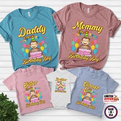 three t - shirts with the words, daddy and his birthday boy on them in different colors