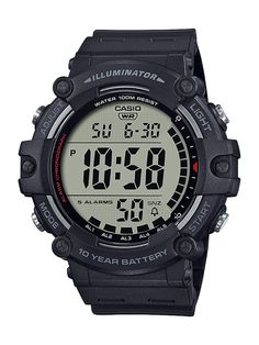 Stay on schedule with the Casio Wide-Face Digital Watch with Resin Strap. The large, easy-to-read LCD HD digital display tells you the time at a glance, while a backlight provides effortless low-light reading. Sturdy construction stands up to wear and tear and resists water to 100 meters. Equipped with a battery that powers the watch for up to 10 years. Case size: 54mm.Manufacturer model #: AE1500WH.   Large, easy-to-read digital display  Backlight for low-light reading  Sturdy construction  Wat Casio Digital, Mens Digital Watches, Casio Vintage, Digital Sports Watches, Simple Watches, Sports Watch, G Shock, 100m, Sport Watches