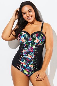 Lady Cut Out Mesh Underwire One Piece Swimsuit Underwire One Piece, Underwire Swimsuit, Plus Size Workout, Plus Size One Piece, Swimsuits For All, Azul Royal, Online Shops, Plus Size Swimwear, Swimwear Fashion