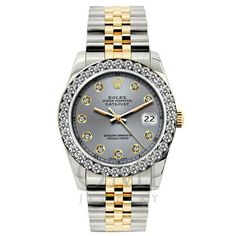 Condition - Pre-Owned Model Datejust Movement  Original Rolex Automatic Movement Bezel - Aftermarket Diamond Bezel set with 1.2CT diamonds Dial  Aluminum Aftermarket diamond dial Case Size  26mm Crystal - Scratch-resistant sapphire crystal Bracelet - Original Rolex Yellow Gold and Stainless Steel bracelet Bracelet Length  7.5 inches Gender  Womens Box  Rolex Box Papers Appraisal Certificate Size: One Size.  Color: Metal Type.  Gender: female.  Age Group: adult. Bracelet Original, Buy Rolex, Bezel Diamond, Diamond Watch, Rolex Datejust, Crystal Bracelet, Steel Bracelet, Sapphire Crystal, Crystal Bracelets