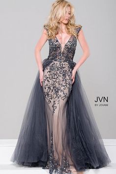 Jovani JVN 46081 size 0 Charcoal Prom Dress Overskirt Pageant Gown She – Glass Slipper Formals Navy Prom Dresses, Sparkly Prom Dresses, V Neck Prom Dresses, Jovani Dresses, Pageant Gowns, Column Dress, Beauty Dress, Outfit Look, Dress Gown