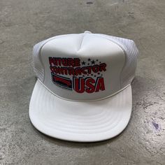 excellent vintage condition. appears unworn. if you have any questions, please ask. Vintage White Dad Cap, Vintage White Baseball Cap With Curved Bill, Vintage White Dad Hat, Vintage White Trucker Baseball Cap, Vintage White Baseball Cap For Streetwear, Vintage White Trucker Hat With Curved Brim, Vintage Trucker Hat Baseball Cap For Streetwear, 90s Adjustable Trucker Hat, 90s Style Adjustable Trucker Hat Baseball Cap