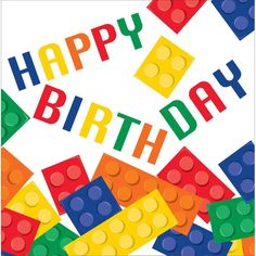 Buy Kids Birthday Block Party Happy Birthday lunch napkins, 16 per package sold at Party Expert Theme Bapteme, Block Birthday Party, Lego Themed Party, Birthday Lunch, Lego Birthday Party, Birthday Napkins, Lego Blocks, Lego Birthday, Kids Party Supplies